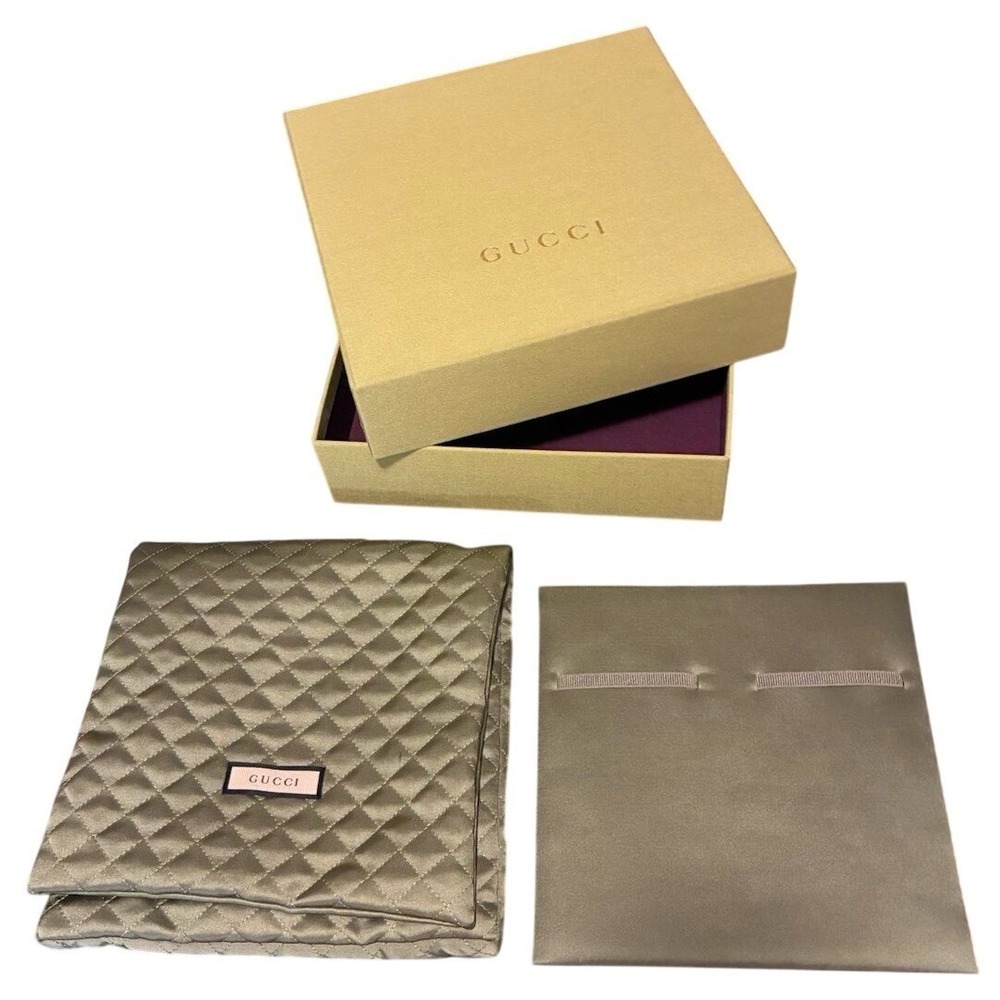 Gucci Gift Box And Dust Bag Green Quilted 9.5x9.5x3" For Necklace NEW